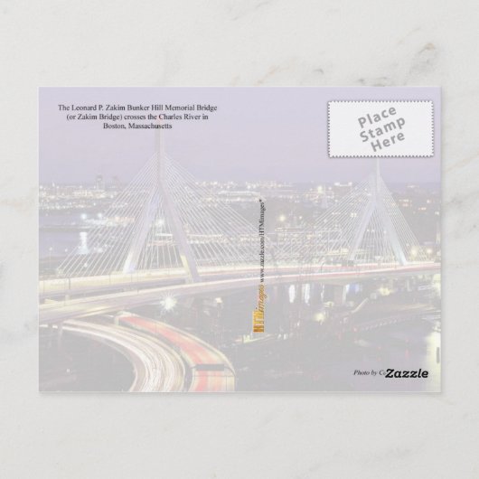 Zakim Bridge, Boston 's nachts Briefkaart (Achterkant)