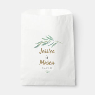 Zakje met rustieke groene decoratie als huwelijksg