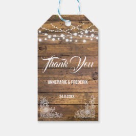 Zakje met rustieke houten twinkellichtjes cadeaulabel