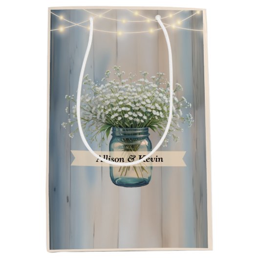 Zakje voor bruiloftsgeschenk in rustieke schuursti (Voorkant)