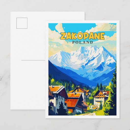 Zakopane Polen vintage reisillustratie Briefkaart (Voorkant / Achterkant)