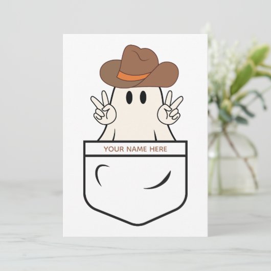Zakthema Westerse Boo Cowboy Plezier Halloweenkaar Feestdagenkaart (Staand voorkant)