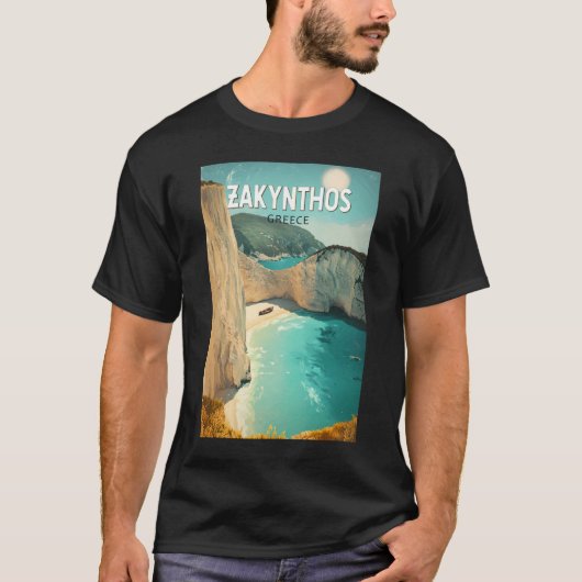 Zakynthos Greece Illustration Travel Art Vintage T-shirt (Voorkant)