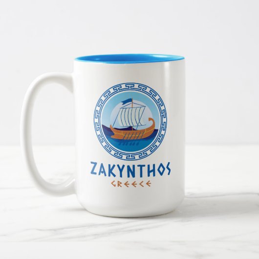Zakynthos, Griekenland Grieks scheepsontwerp Tweekleurige Koffiemok (Links)