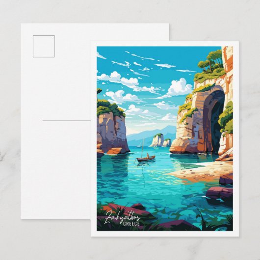Zakynthos Griekenland Vintage Travel Illustratie Briefkaart (Voorkant / Achterkant)
