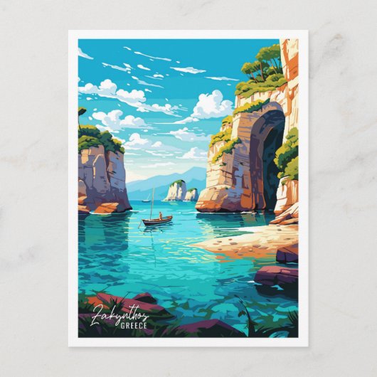 Zakynthos Griekenland Vintage Travel Illustratie Briefkaart (Voorkant)