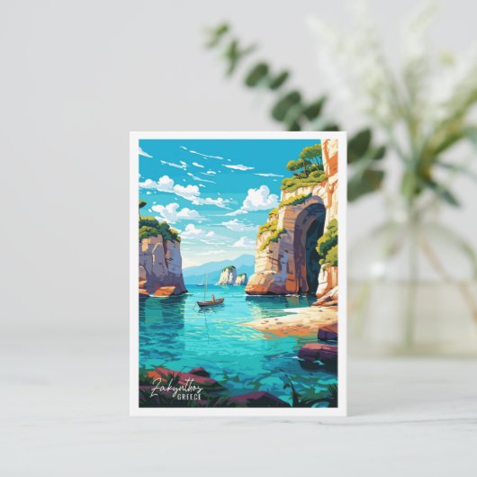Zakynthos Griekenland Vintage Travel Illustratie Briefkaart (Staand voorkant)