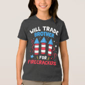 Zal broeder ruilen voor vuurwerk grappig 4 juli Tri-Blend shirt (Voorkant)