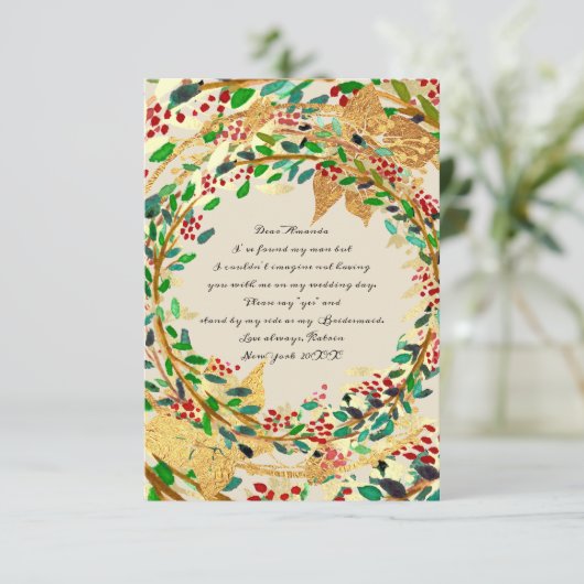 Zal bruidsmeisje goud bloemenivoor Stippen groen Kaart (Staand voorkant)