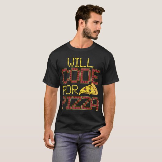 Zal coderen voor pizza grappige computer codering t-shirt (Voorkant volledig)