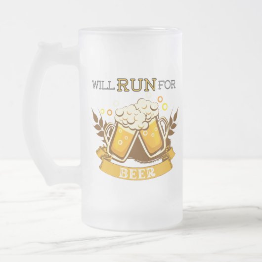 Zal draaien voor bier, lopend ontwerp matglas bierpul (Links)