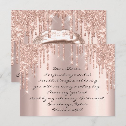 Zal het Roos van Bridesmaid Glitter in lichte opha Briefkaart (Voorkant / Achterkant)
