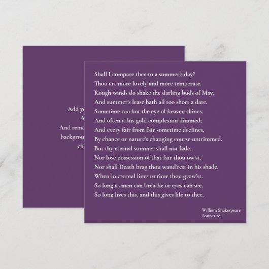 Zal ik dit vergelijken met een zomerdag? sonnet 18 (Voorkant / Achterkant)