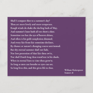 Zal ik dit vergelijken met een zomerdag? sonnet 18 briefkaart