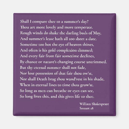 Zal ik dit vergelijken met een zomerdag? sonnet 18 magneet (Voorkant)
