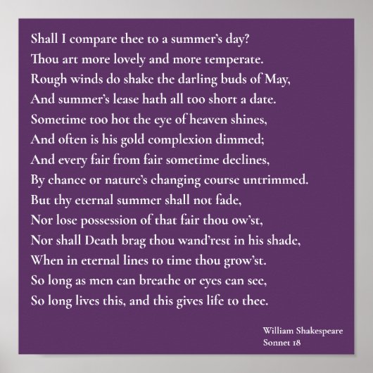 Zal ik dit vergelijken met een zomerdag? sonnet 18 poster (Voorkant)
