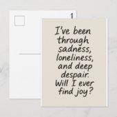 Zal ik ooit vreugde vinden? – Minimalistisch emoti Briefkaart (Voorkant / Achterkant)