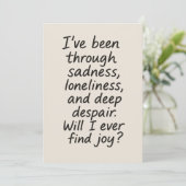 Zal ik ooit vreugde vinden? – Minimalistisch emoti Kaart (Staand voorkant)