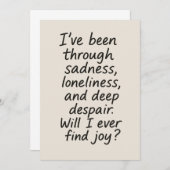 Zal ik ooit vreugde vinden? – Minimalistisch emoti Kaart (Voorkant / Achterkant)