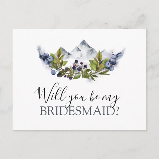 Zal je bruidsmeisje rustieke bergen Waterverf Aankondigingskaart (Voorkant)