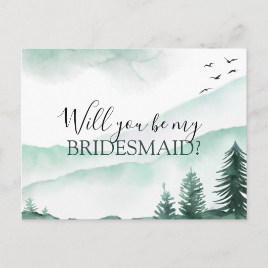 Zal je bruidsmeisje rustieke bergen Waterverf Aankondigingskaart (Voorkant)