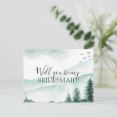 Zal je bruidsmeisje rustieke bergen Waterverf Aankondigingskaart (Staand voorkant)