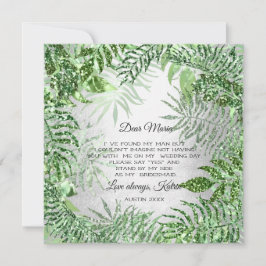 Zal Je Bruidsmeisje Tropische Glitter Mint Zilver Kaart