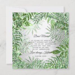 Zal Je Bruidsmeisje Tropische Glitter Mint Zilver Kaart