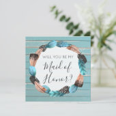 Zal je Maid of Honor Rustieke Boho veren Kaart (Staand voorkant)