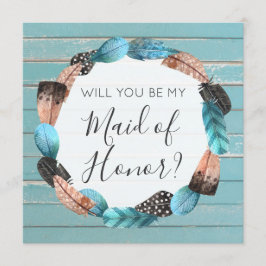 Zal je Maid of Honor Rustieke Boho veren Kaart