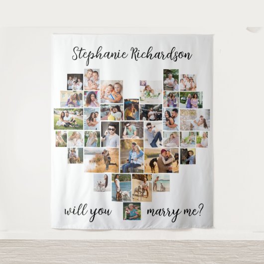 Zal je me laten trouwen met foto-collage achtergro wandkleed (Voorkant)