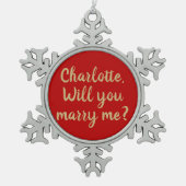 Zal je me met een gouden rood naamvoorstel trouwen tin sneeuwvlok ornament (Voorkant)