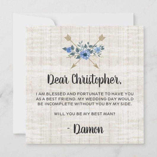 Zal je mijn beste man rustieke houten boho pijlen  kaart (Achterkant)