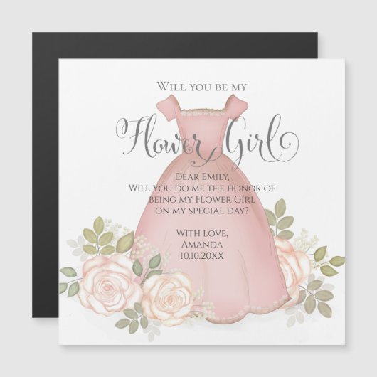 Zal je mijn Bloemenmeisje Waterverf Magnetic zijn? (Voorkant / Achterkant)