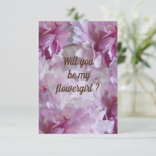 Zal je mijn blowermeisje zijn, roze Peonies Leaves Kaart (Staand voorkant)