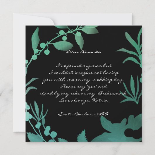 Zal je mijn Bridesmaid Blauwgroen groene adem zijn Kaart (Achterkant)