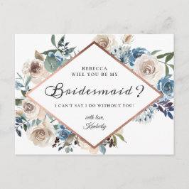Zal je mijn Bridesmaid Boho Dusty Blue Floral zijn Uitnodiging Briefkaart