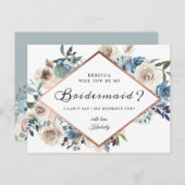 Zal je mijn Bridesmaid Boho Dusty Blue Floral zijn Uitnodiging Briefkaart (Voorkant / Achterkant)