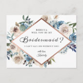 Zal je mijn Bridesmaid Boho Dusty Blue Floral zijn Uitnodiging Briefkaart (Voorkant)