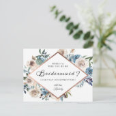 Zal je mijn Bridesmaid Boho Dusty Blue Floral zijn Uitnodiging Briefkaart (Staand voorkant)
