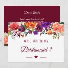 Zal je mijn Bridesmaid Burgundy Oranje Floral zijn Kaart