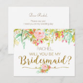 Zal je mijn Bridesmaid Card Roos Garden zijn? Kaart (Voorkant / Achterkant)