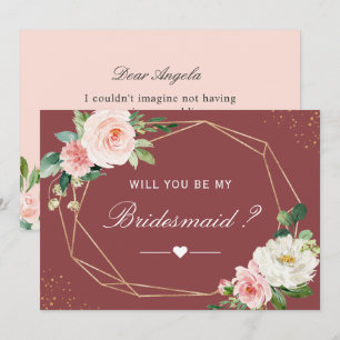 Zal je mijn Bridesmaid Cinnamon Roos Floral zijn? Kaart