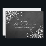 Zal je mijn Bridesmaid Elegant Chalkboard Swirl zi Kaart<br><div class="desc">Ben je mijn Bridesmaid? Elegant witte cirkels op Kaarten van het karton. OBJECTEN VOOR uitzicht AANPASSEN VOOR DIT COLLECTIE</div>