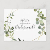 Zal je mijn Bridesmaid Elegant Greenery zijn? Uitnodiging Briefkaart (Voorkant)