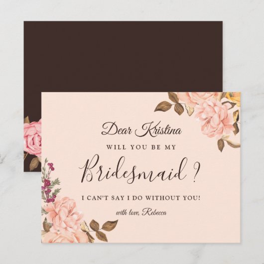 Zal je mijn Bridesmaid Elegant Victoria Floral zij Uitnodiging Briefkaart (Voorkant / Achterkant)