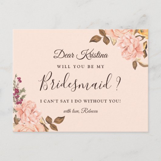 Zal je mijn Bridesmaid Elegant Victoria Floral zij Uitnodiging Briefkaart (Voorkant)