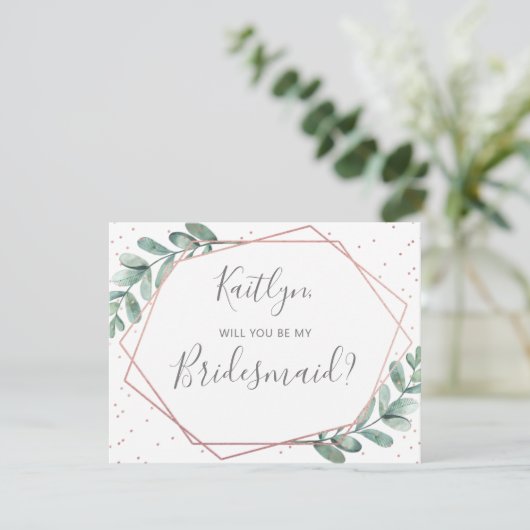 Zal je mijn Bridesmaid Eucalyptus Geometric zijn? (Staand voorkant)