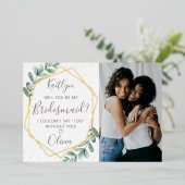 Zal je mijn Bridesmaid Eucalyptus Geometric zijn? Folie Uitnodiging (Staand Voorkant)
