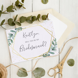 Zal je mijn Bridesmaid Eucalyptus Geometric zijn? Folie Uitnodiging